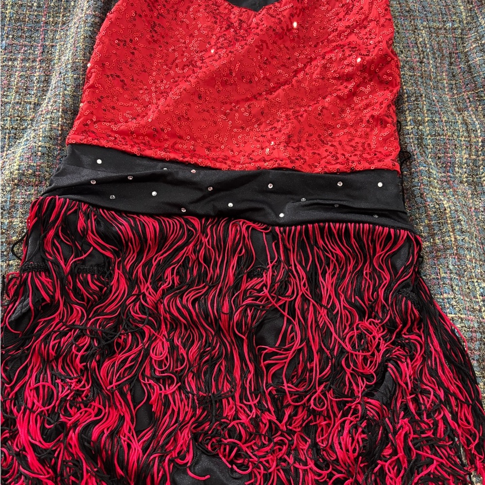 Weissman Red and Black Sequin Fringe Dress
